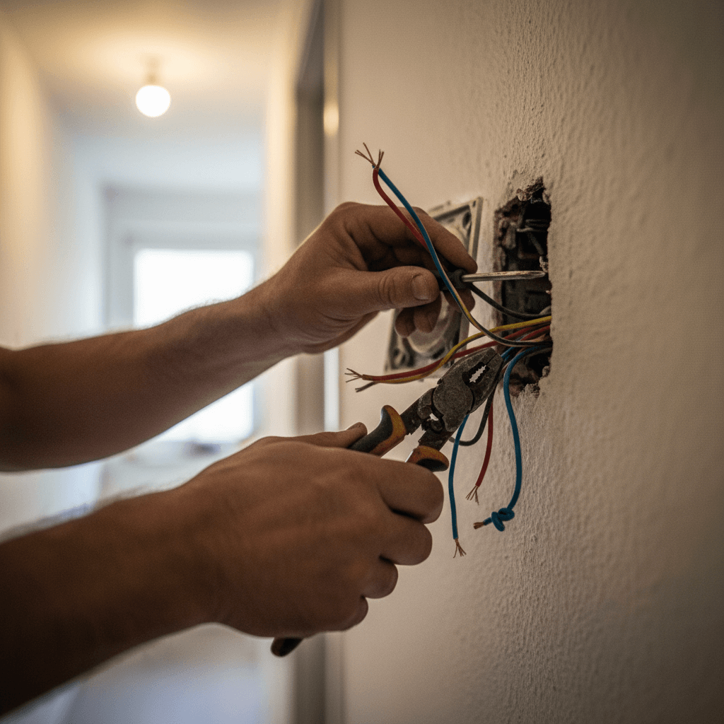 Elektriker bei der Arbeit, Wechselschalter anschließen